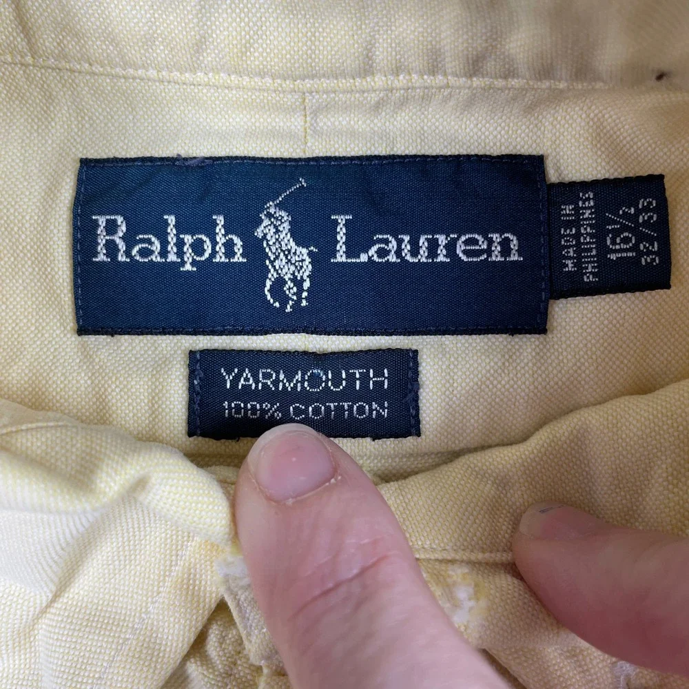 Ralph Lauren Button Down Shirt Mens 16.5 32/33 Yellow Yarmouth Oxford Flesh Pony